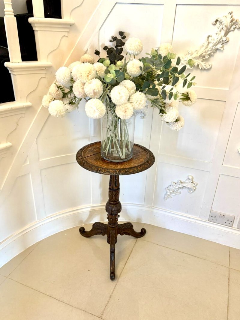 Antique Victorian Quality Carved Oak Tripod / Lamp Table